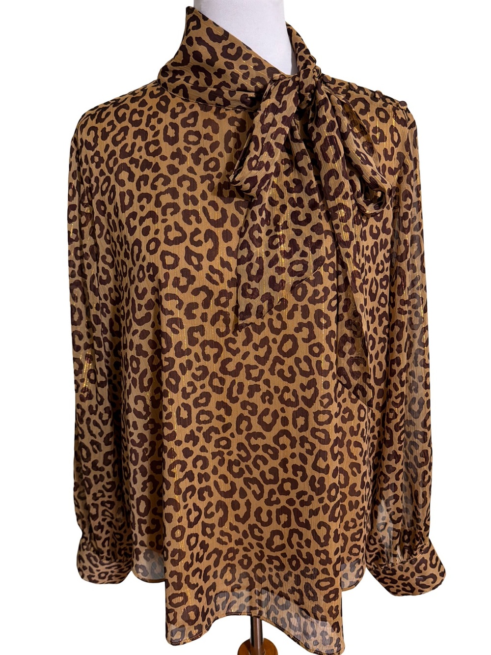 Ann Taylor Leopard Tie-Neck Blouse in Brown and Black